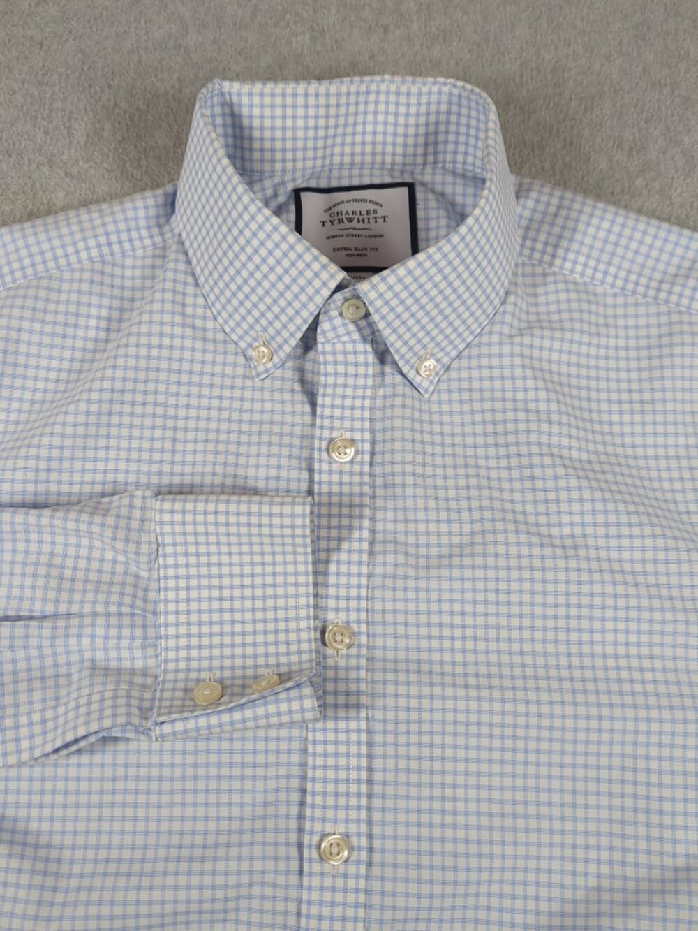 Charles Tyrwhitt Dress Shirt Men's 16 Plaid Long Sleeve Extra Slim Fit Non Iron